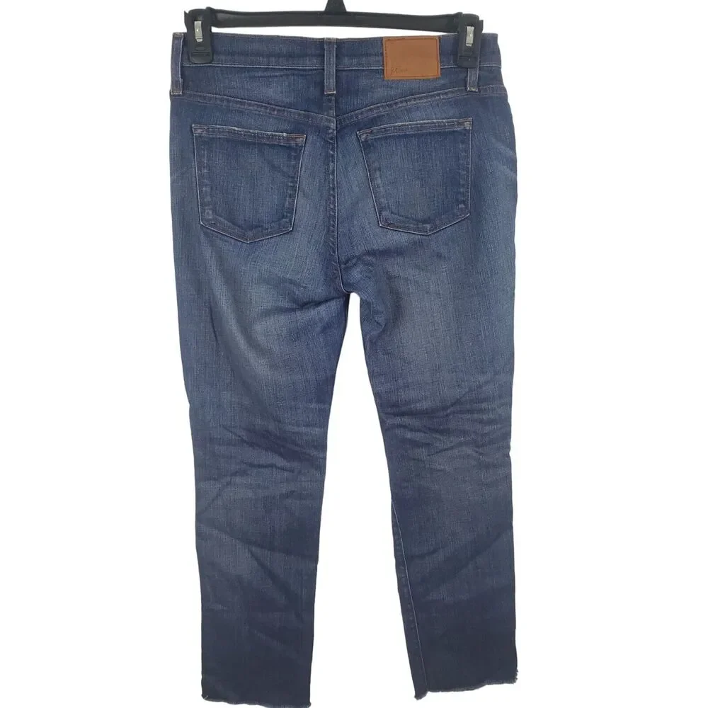J. Crew Jeans 27 Womens High Rise Medium Wash Distressed Slim Broken In Boyfrien